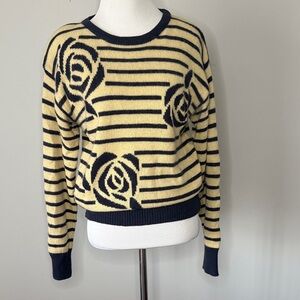 Vintage Jones New York Wool and Angora Striped Floral Women's Sweater sz Small